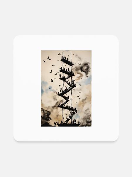 Ladder to Heaven Tower - Square Magnet - white - Front