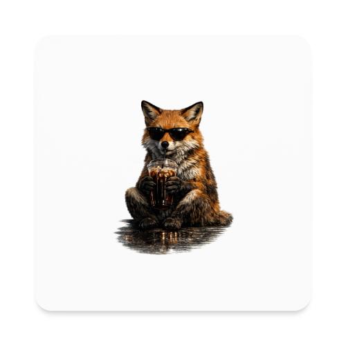 Cool Red Fox Wearing Sunglasses Drinking Coffee - Square Magnet