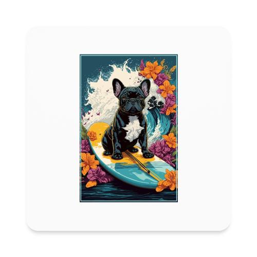French Bulldog Surfing A Flower Wave - Square Magnet