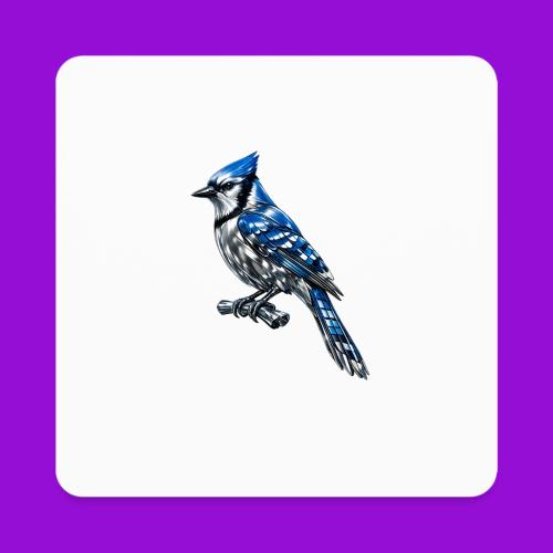 Silver Blue Jay on Perch - Square Magnet