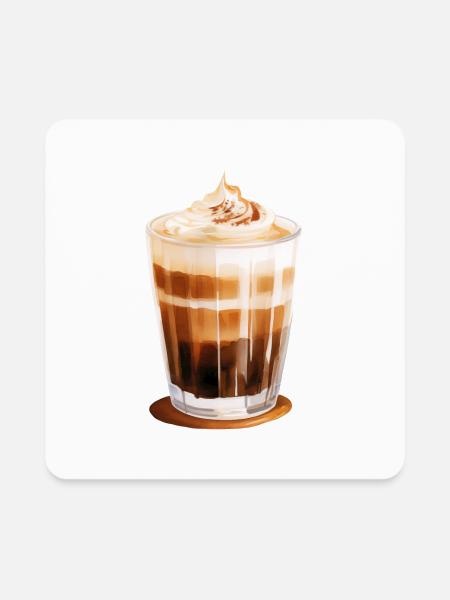 Layered Latte Coffee With Whipped Cream - Square Magnet - white - Front