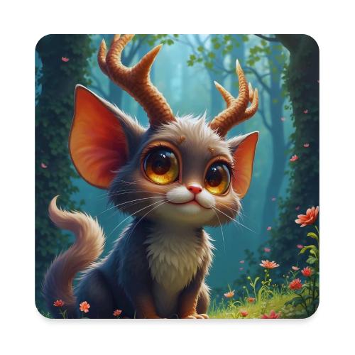 Magical Forest Creature with Deer Horns - Square Magnet