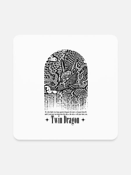 Twin dragon - Square Magnet - white - Front