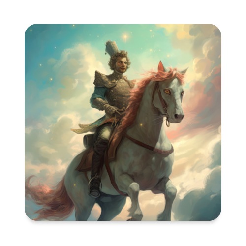 Blue Sky Horse Ride Fantasy Painting - Square Magnet