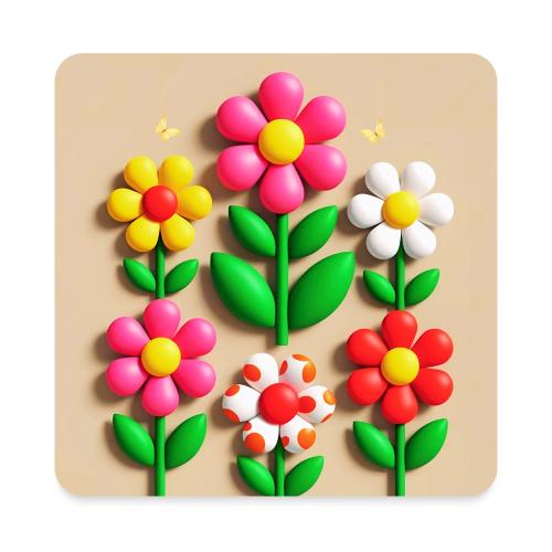 3D Flowers and Butterflies in Amber, Floral Design - Square Magnet