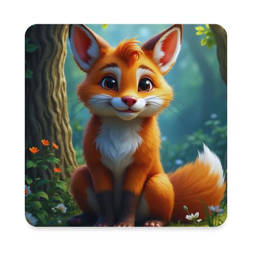 Magical fantasy fox in enchanted forest scene - Square Magnet