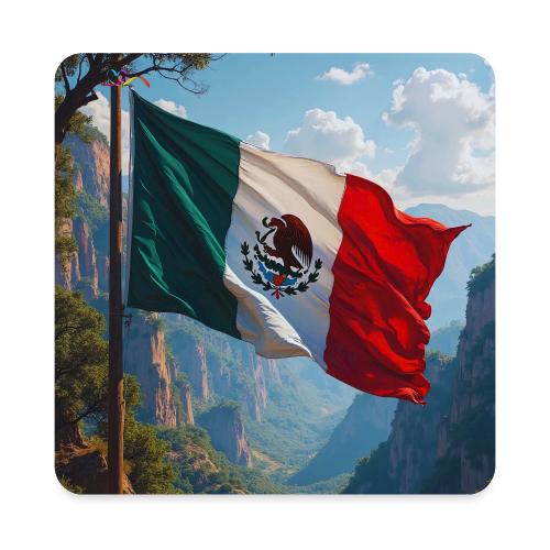 Mexican Flag in Mountain Nature Landscape - Square Magnet