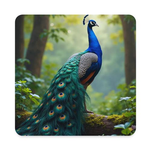 Majestic Peacock in Enchanted Forest - Square Magnet