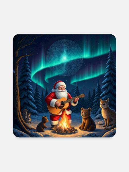 Santa Claus acoustic guitar bonfire aurora bureau - Square Magnet - white - Front