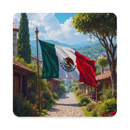 Mexican flag surrounded by nature and magic town - Square Magnet
