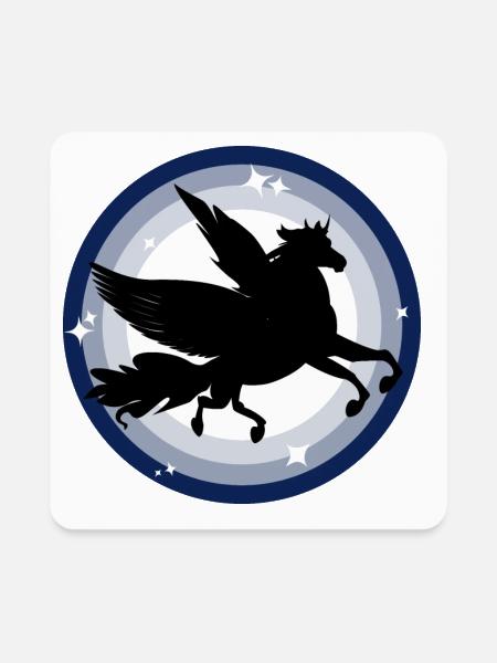 Pegasus Flying Over Moonlit Stary Sky - Square Magnet - white - Front