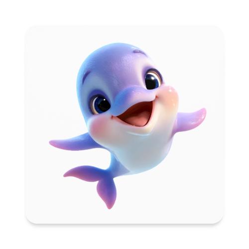 Purple-White Smiling Baby Dolphin - Square Magnet