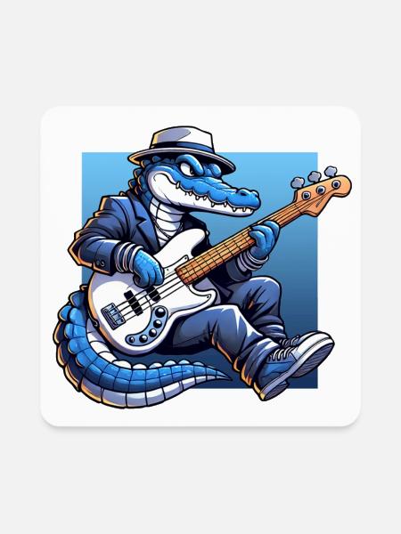 Gator Bassist Blues - Square Magnet - white - Front