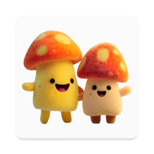 Joyful Cartoon Mushroom Duo - Square Magnet