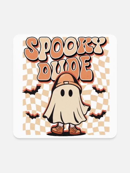 Retro Style Ghost Art with Checkered Background - Square Magnet - white - Front