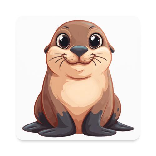 Smiling Cartoon Brown Sea Lion - Square Magnet
