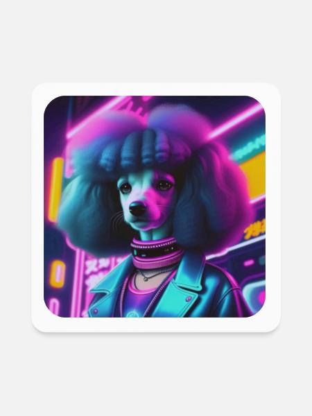 Cyber Poodle 8 - Square Magnet - white - Front