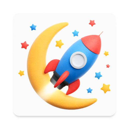 Rocket to the Crescent Moon - Square Magnet