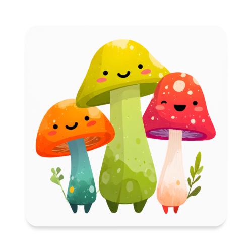 Trio of Happy Mushrooms - Square Magnet