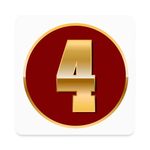Number 4 in Gold Varsity Font - Square Magnet