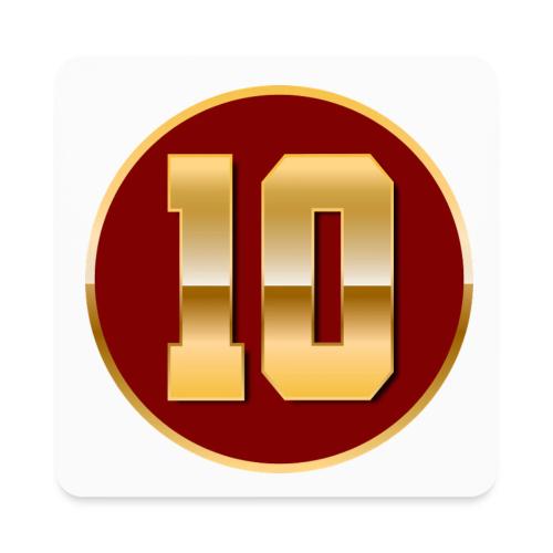 Number 10 in Gold Varsity Font - Square Magnet