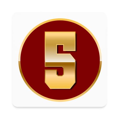 Number 5 in Gold Varsity Font - Square Magnet