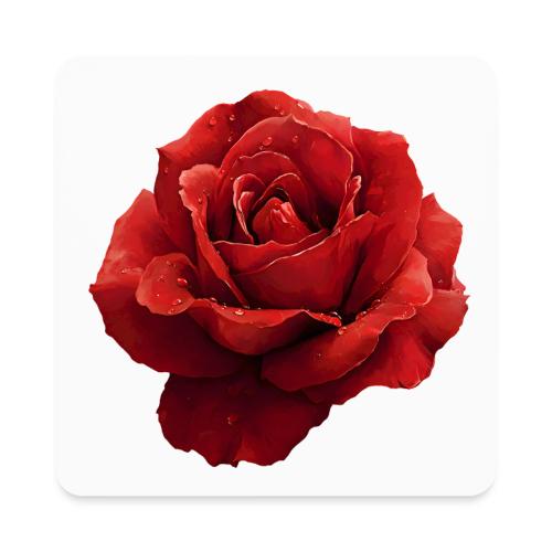 Rose: Crimson Dew Bloom - Square Magnet