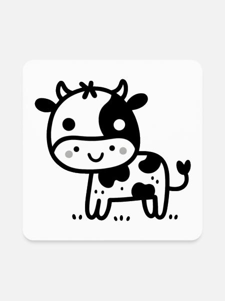 Sympathique figurine Stick Vache - Noir & Blanc - Magnet carré - blanc - Devant