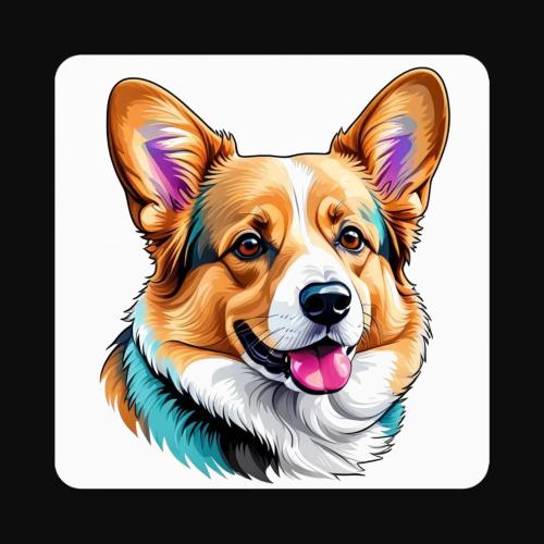 Corgi With a splash of blue - Square Magnet