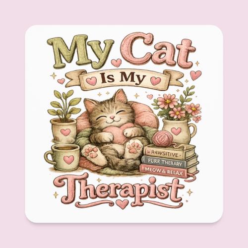 Flux Faux Embroidery My Cat Is My Therapist Design - Square Magnet