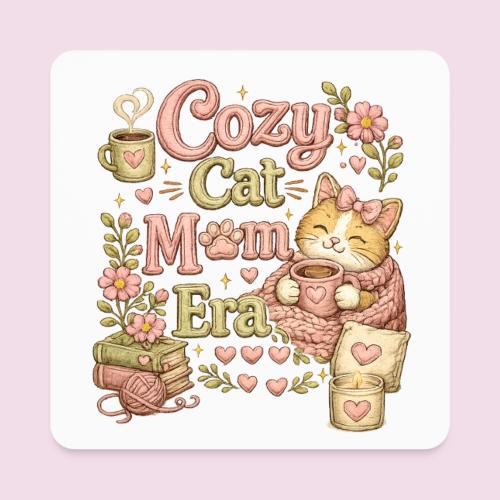 Cozy Cat Mom Era Faux Stitched Design - Square Magnet