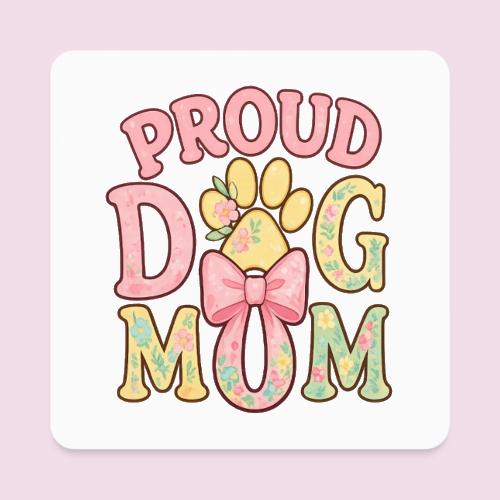 Proud Dog Mom Floral Paw Bow - Square Magnet