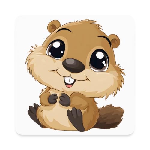 Adorable Cartoon Baby Beaver with Big Eyes - Square Magnet