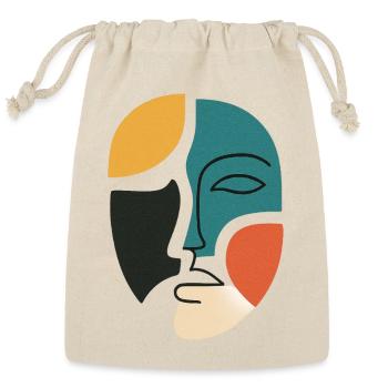 Abstract Multicolored Face Portrait - Reusable Gift Bag - Natural - Front