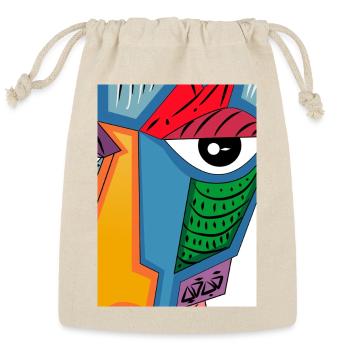 Abstract Geometric Face Illustration - Reusable Gift Bag - Natural - Front