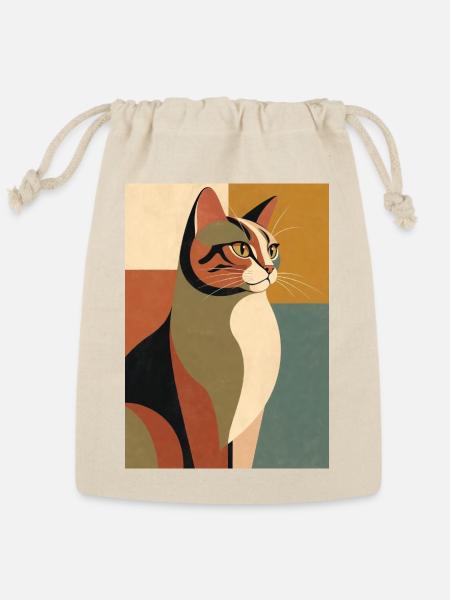 Mid Century Modern Cat Retro Earth Tones - Reusable Gift Bag - Natural