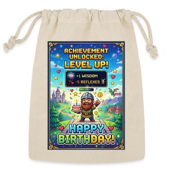 Pixel Birthday Level Up Celebration Birthday Geeky - Reusable Gift Bag - Natural - Front