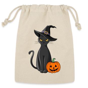 Midnight Witch Cat and Pumpkin - Reusable Gift Bag - Natural - Front