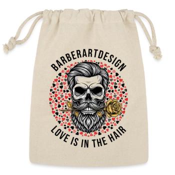 Love Is In The Hair - Vintage Barber Skull - Reusable Gift Bag - Natural - Front