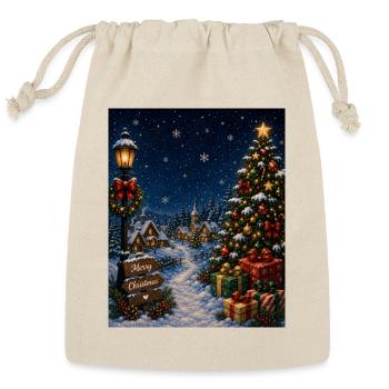 Snowlit Christmas Village - Reusable Gift Bag - Natural - Front