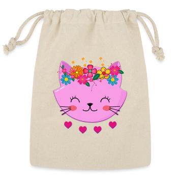 face pink cat with flowers - Reusable Gift Bag - Natural - Front