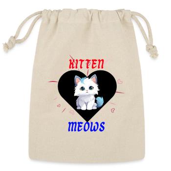 Cute Kitten with Playful Heart Scene - Reusable Gift Bag - Natural - Front