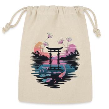  Japanese Torii Sunset With Koi And Lotus - Reusable Gift Bag - Natural - Front