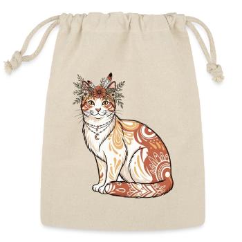 Boho Cat – Tribal Art Floral Tattoo Design - Reusable Gift Bag - Natural - Front
