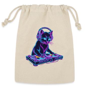 Cute DJ Cat – Neon Music Party Rave Design - Reusable Gift Bag - Natural - Front