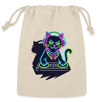 Neon DJ Cat – Heartbeat Music Party Vibes - Reusable Gift Bag - Natural - Front