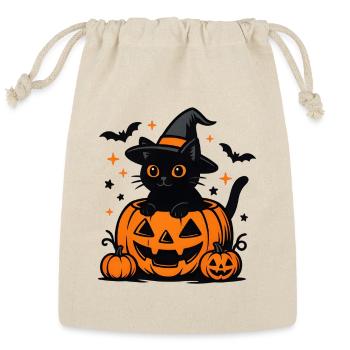 Halloween Cat on Jack O Lantern - Reusable Gift Bag - Natural - Front