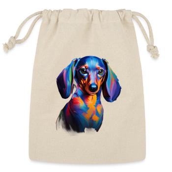 Colorful Dachshund Portrait Abstract Paint Brush - Reusable Gift Bag - Natural - Front