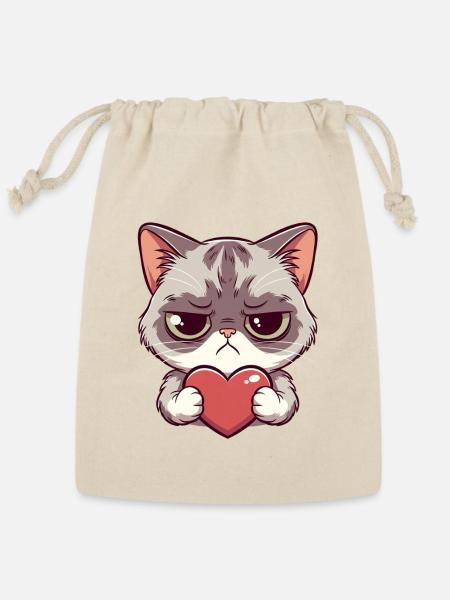 Cat and Love - Reusable Gift Bag - Natural