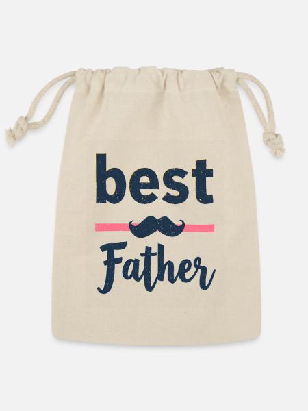 Best Father Retro Mustache Distressed Vintage Typo - Reusable Gift Bag - Natural
